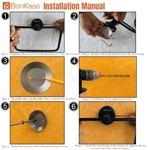 BonKaso 304 Stainless Steel Round Towel Ring – Wall Mounted Napkin Holder for Bathroom, Kitchen & Wash Basin | Rustproof Hand & Face Towel Hanger | Matte Black Finish | Space-Saving Design - Image 4