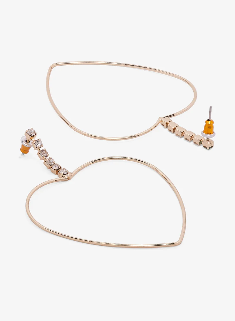 جينجر Rhinestone Embellished Heart Shaped Hoop Earrings