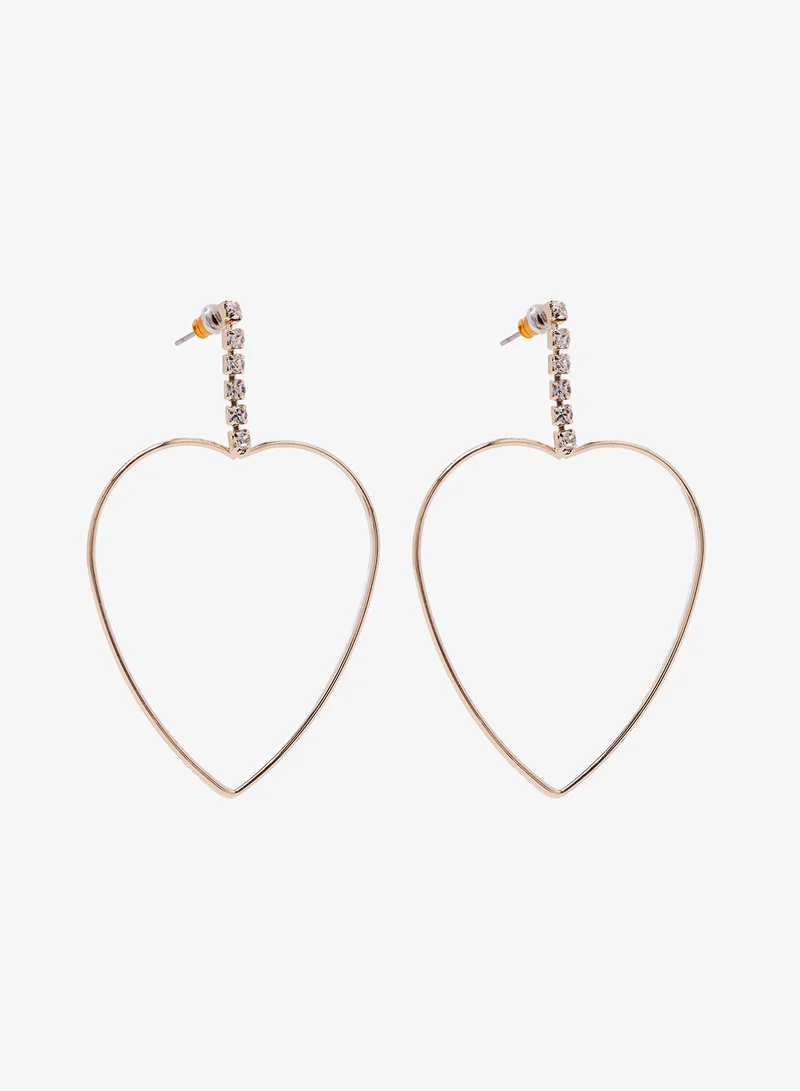 جينجر Rhinestone Embellished Heart Shaped Hoop Earrings