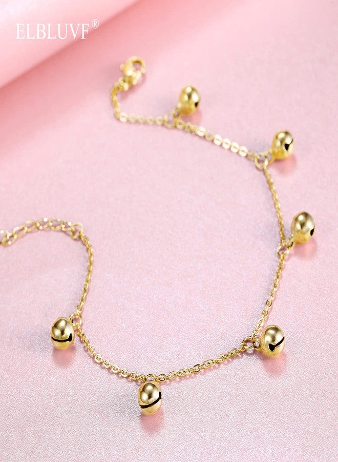 ELBLUVF Stainless Steel Gold Rose Gold Plated Bells Chain Beach Anklets Foot Jewelry Adjustable For Women (Gold) - Image 3