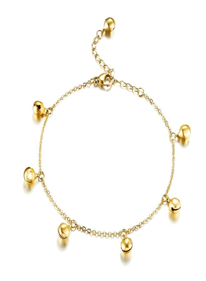 ELBLUVF Stainless Steel Gold Rose Gold Plated Bells Chain Beach Anklets Foot Jewelry Adjustable For Women (Gold) - Image 1