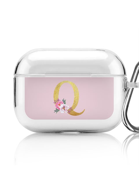 Classic Clear printed Case for Apple AirPods Pro 2nd Generation Thin Transparent Cover - Custom Monogram Initial Letter Floral Pattern Alphabet - Q (Pink )