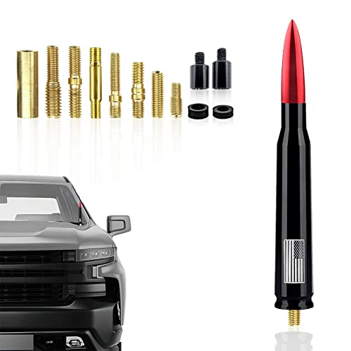 Ajxn 1 PC Car Truck Bullet Antenna, Automobile Antenna Mast, Suitable for GM Chevy Silverado 1500 3500 HD Avalanche GMC Sierra 1500 3500 Denali Heavy Duty Pickup Trucks Accessories (Red) - Image 1