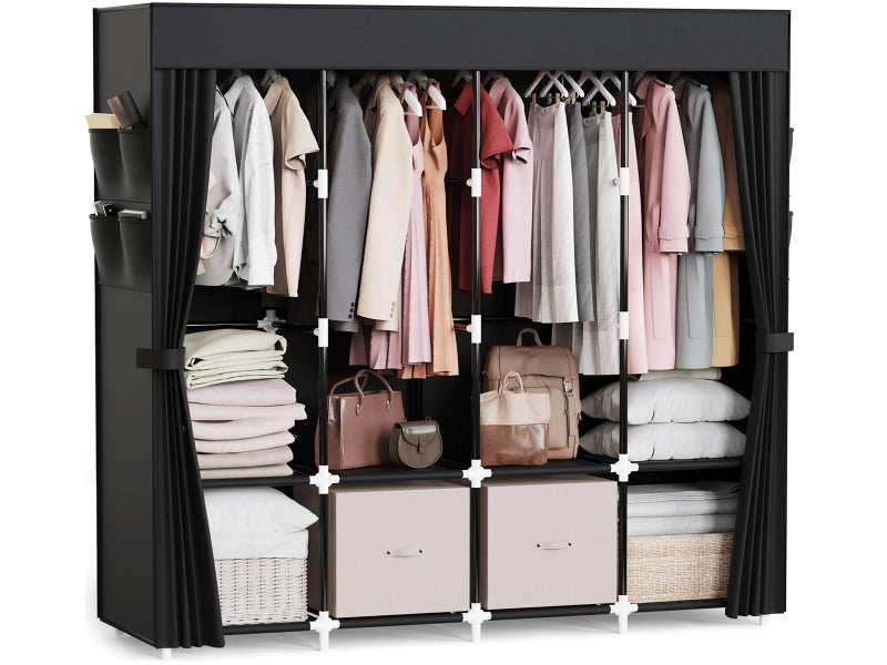 Mavivegue Clothes Organizer with 4 Hanging Rods, Portable Closet Wardrobe, Non-Woven Fabric Cover, Large Capacity Storage for Bedroom and Living Room,Black, 67" W x 17" D x 67" H - Image 1