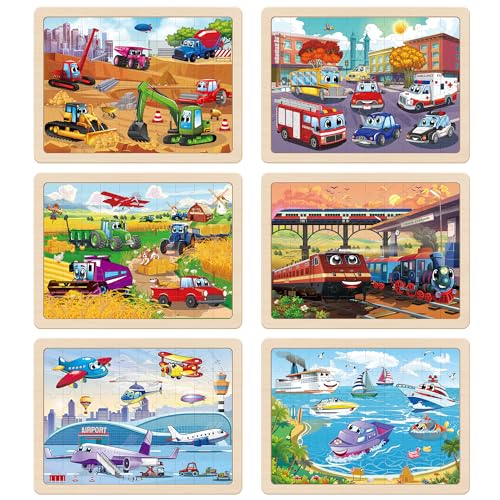 SYNARRY Wooden Vehicle Puzzles for Kids Ages 46 6 Packs 60 PCs Jigsaw Puzzles Preschool Educational Toys Gifts for Children Ages 48 Kids Toys Gifts for 4 Year Olds Boys Girls - Image 5