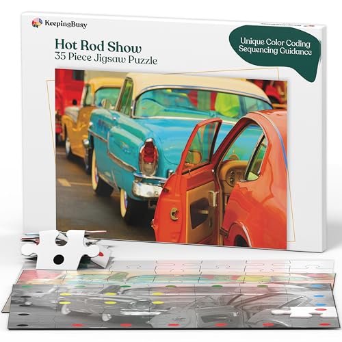 Keeping Busy 35 Piece Cars Puzzle for Seniors with Dementia Box Color Coded Templates Dementia Puzzles for Seniors Gift for Nursing Home Residents Gifts for People in Nursing Home Alheimers Activity - Image 1