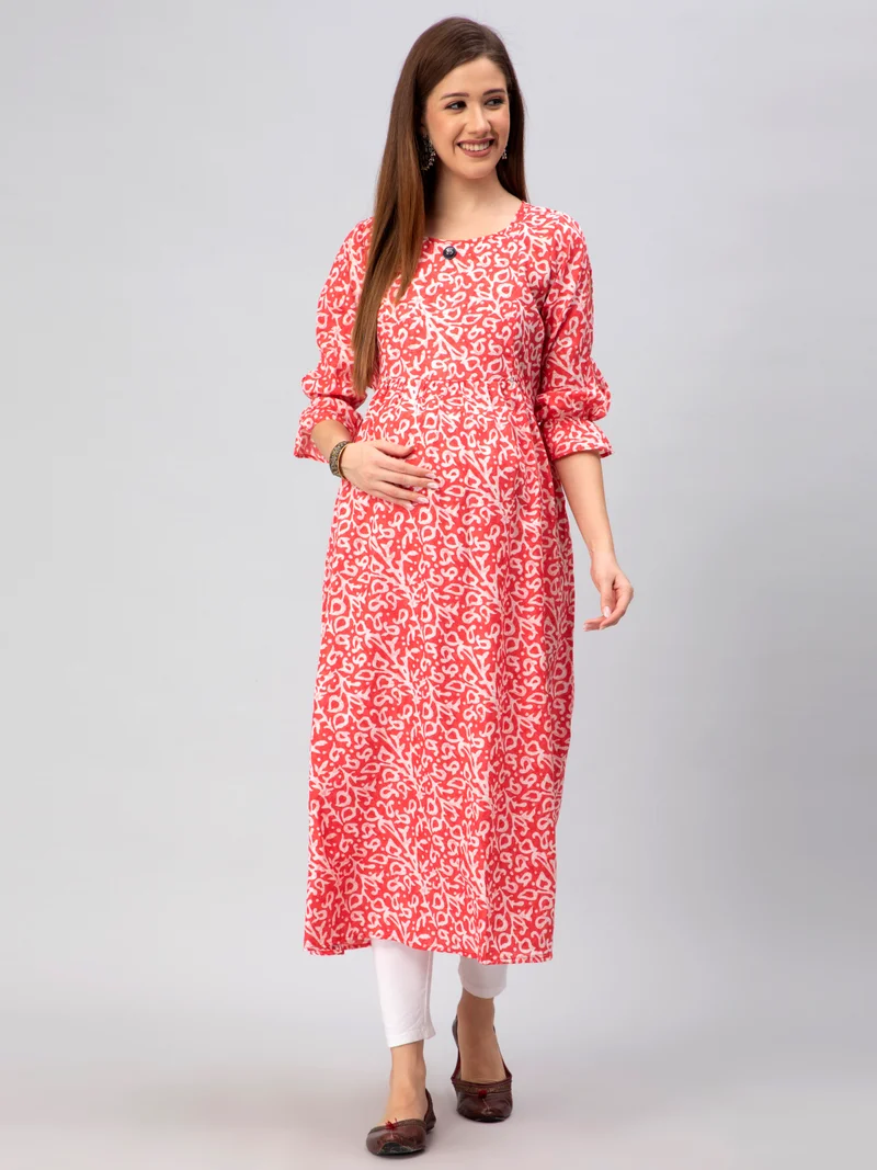 CEE 18 Women's Cotton Rayon A-Line Maternity Dress Feeding Kurti with Zippers