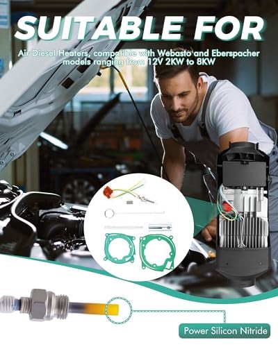 Faitio 12V Diesel Heater Glow Plug Repair Kit, 9Pcs 2KW 5KW 8KW Chinese Diesel Parking Heater Gasket Ceramic Ignition Plug, Replacement Parts for Diesel Heater, Car, Truck, and Boat - Image 2