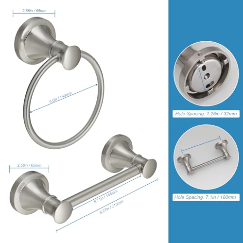 RUMOSE Toilet Paper Holder and Hand Towel Ring Brushed Nickel Wall Mount Bathroom Hardware Accessories 2 PCS Set Flexible Pivoting Toilet Tissue Roll Holder and Towel Hanger, Stainless Steel - Image 5