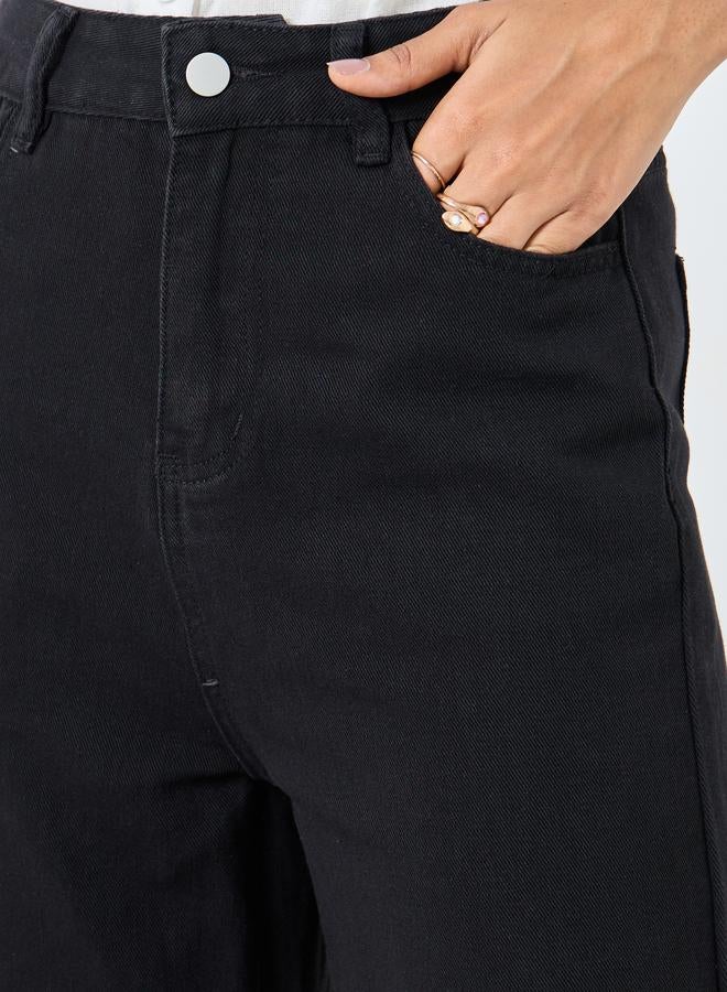 ستايلي جينز واسع الساق بخصر متوسط ​​صلب مزدوج - Image 3