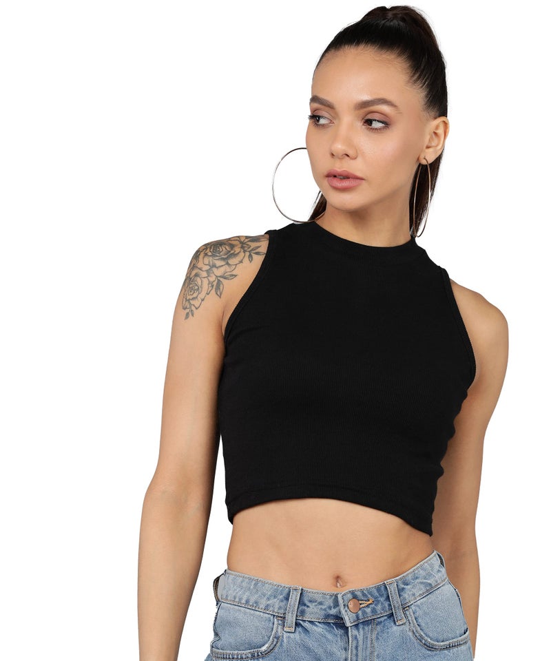 Rock Paper Scissors Womens Halter Neck Crop Tank Top Stylish Tops - Image 1