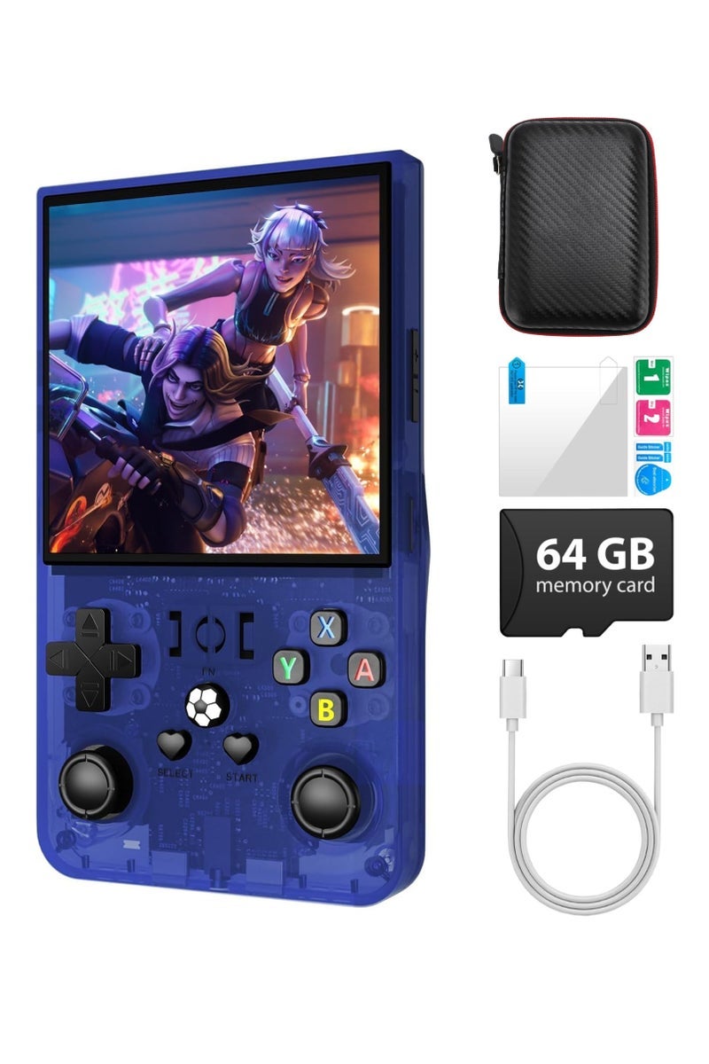 R36 Max Game Console 4 Inch Full IPS Screen Portable Retro Handheld Game Console Built-in 18000+ Games With Open Source Linux System & 64GB Memory Card Video Games Console Support 30+ Simulator Platform 4000mAh Battery Toys And Games For Kids And Adults Transparent Blue