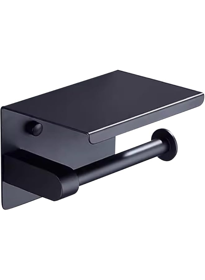 S-TOP Toilet Paper Holder with Shelf Toilet Roll Holder Stainless Steel Tissue Holder with Phone Storage Wall Mounted for Bathroom (Black) - Image 1