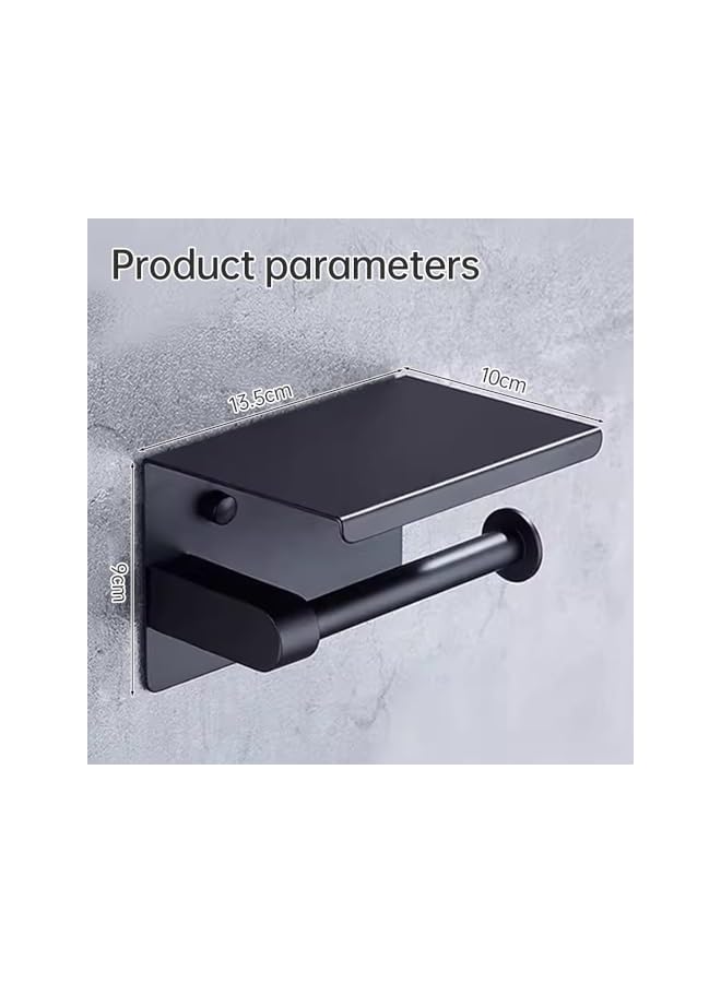 S-TOP Toilet Paper Holder with Shelf Toilet Roll Holder Stainless Steel Tissue Holder with Phone Storage Wall Mounted for Bathroom (Black) - Image 4