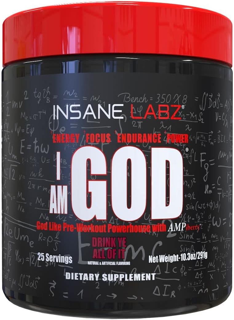 Insane Labz I am God Pre Workout High Stim Pre Workout Powder Loaded with Creatine and DMAE Bitartrate Fueled by AMPiberry Energy Focus Endurance Muscle Growth25 SrvgsDrink Ye All of It - Image 1