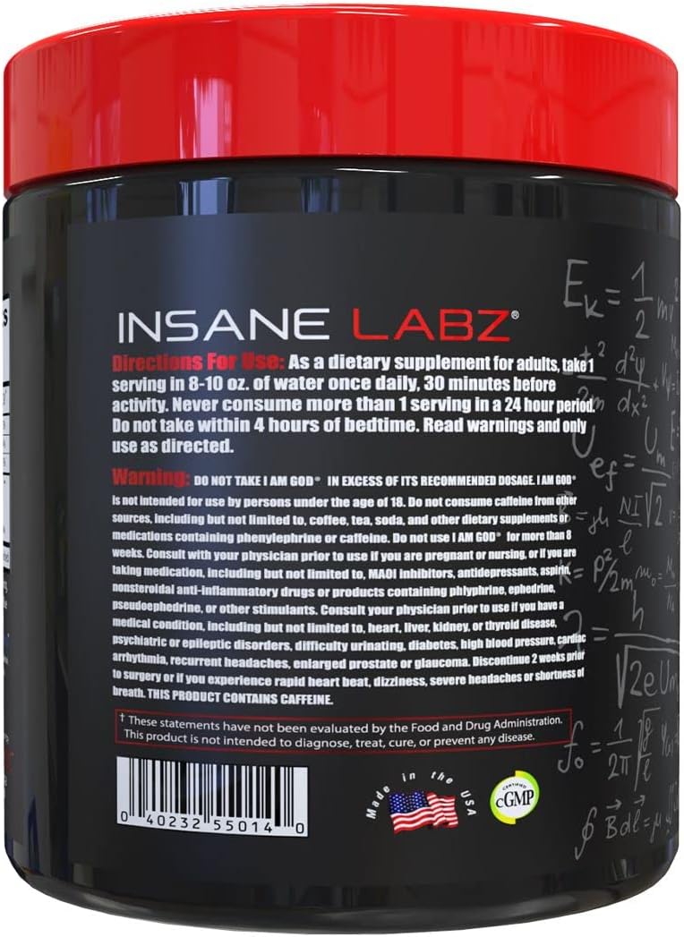 Insane Labz I am God Pre Workout High Stim Pre Workout Powder Loaded with Creatine and DMAE Bitartrate Fueled by AMPiberry Energy Focus Endurance Muscle Growth25 SrvgsDrink Ye All of It - Image 3
