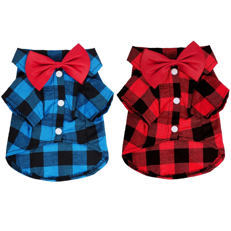 Tongcloud 2 Pack Plaid Dog Shirts - Puppy & Cat Shirts for Small Dogs & Cats - Red & Blue, Medium - Birthday Party & Holiday Photo - Image 1
