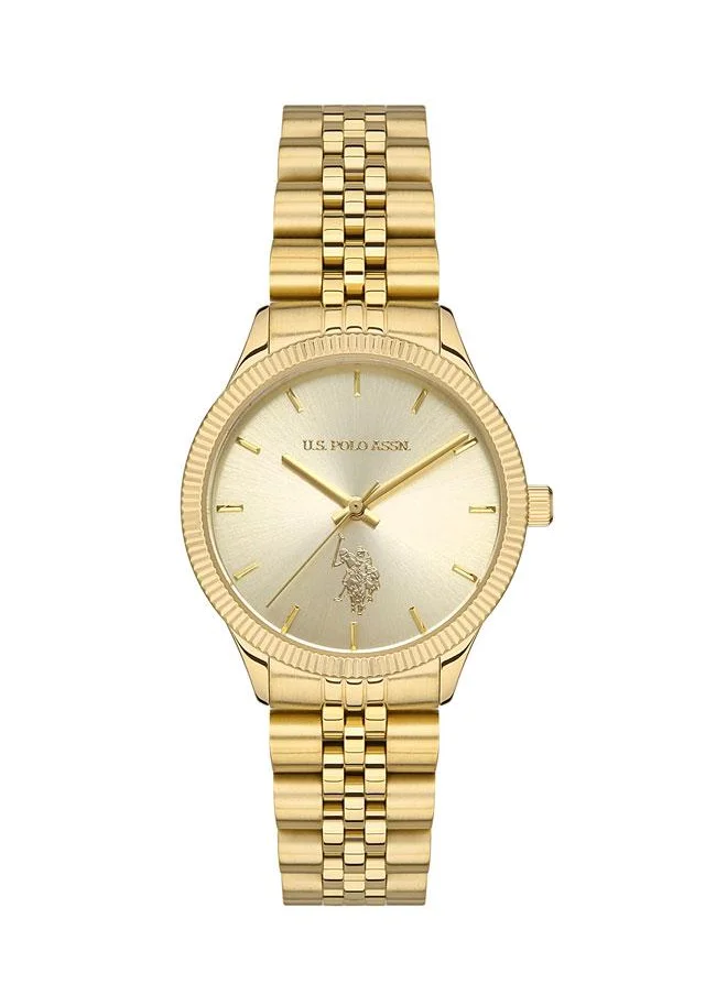 U.S. Polo Assn. U.S. Polo Assn. Fundamental 32mm Ladies' Gold Dial Watch with Sleek Gold Stainless Steel Band - Elegant & Stylish