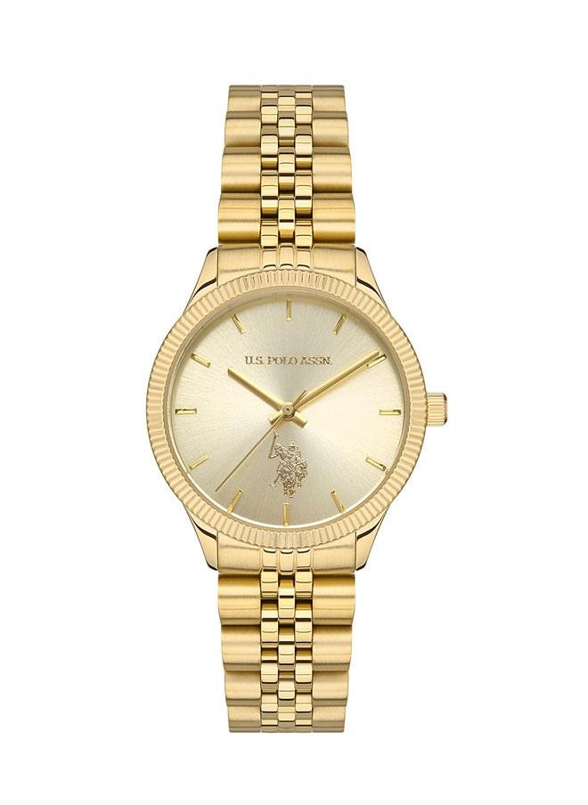 U.S. Polo Assn. U.S. Polo Assn. Fundamental 32mm Ladies' Gold Dial Watch with Sleek Gold Stainless Steel Band - Elegant & Stylish  - Image 1
