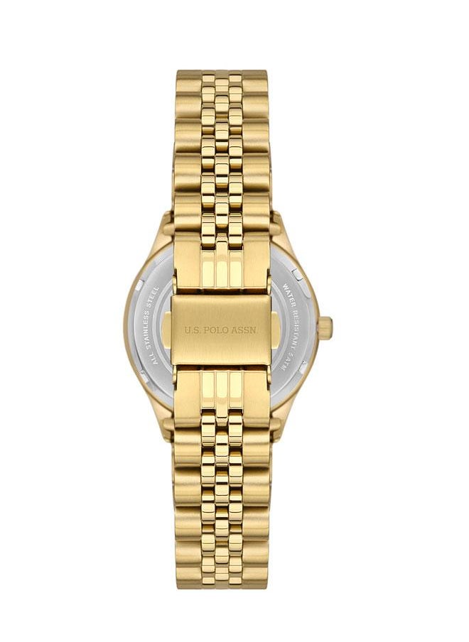 U.S. Polo Assn. U.S. Polo Assn. Fundamental 32mm Ladies' Gold Dial Watch with Sleek Gold Stainless Steel Band - Elegant & Stylish  - Image 3