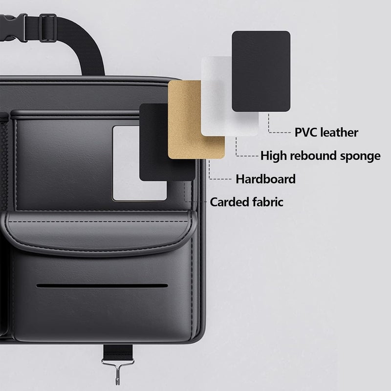 Excefore Leather Car Backseat Organizer - Hanging Seat Storage Bag for Snacks, Drinks, Toys, Magazines - Keeps Car Clean and Tidy - Essential Travel Accessories, Black - Image 3