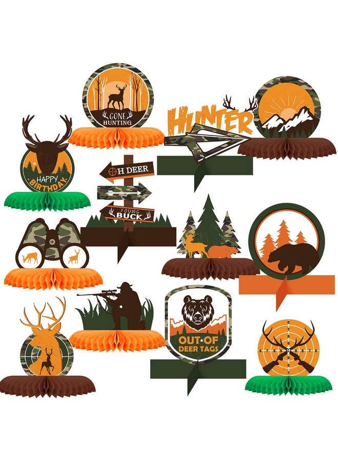 Containlol - 12 Pieces Hunting Birthday Decorations Hunting Table Centerpieces Camo Party Decorations Hunting Honeycomb Centerpieces Camo Birthday Party Supplies For Hunting Birthday Baby Shower Party Supplies - Image 1