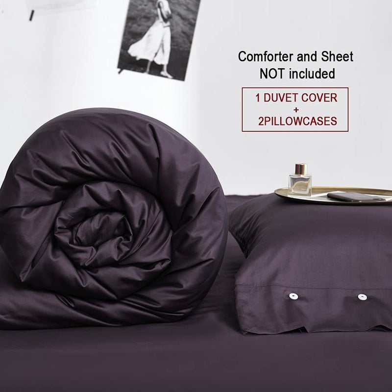 EAVD Modern Style Dark Purple Duvet Cover King Soft Cotton Reversible Purple Bedding with 2 Button Pillowcases Luxury Solid Color Dark Purple Comforter Set with Zipper Closure - Image 5