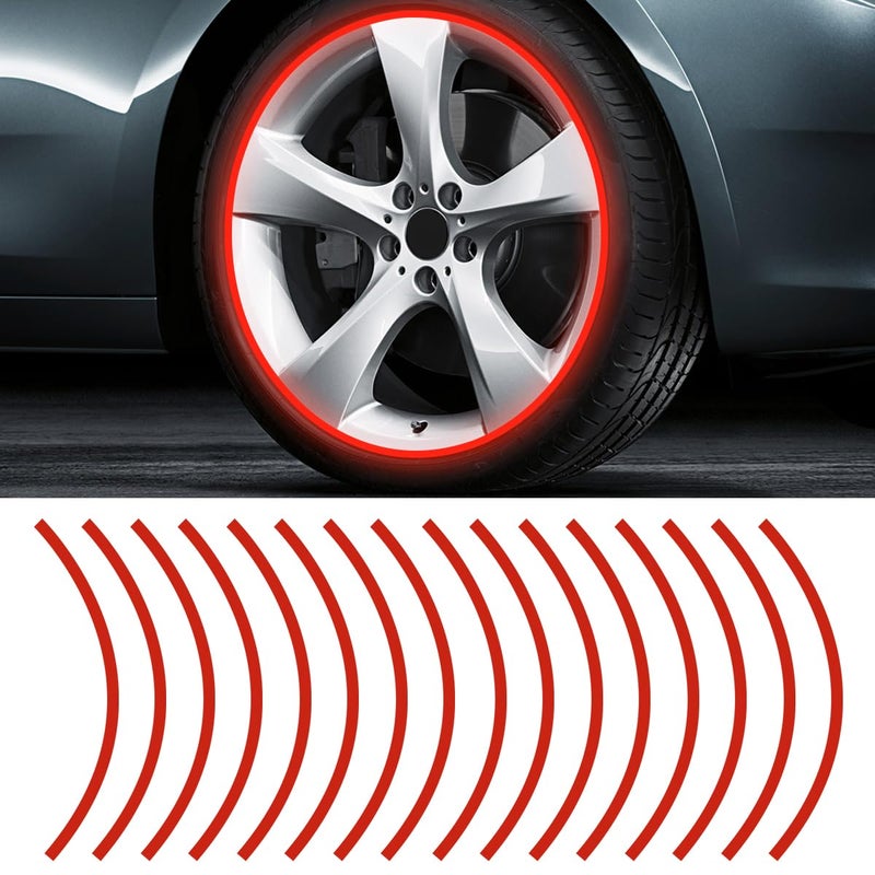 LHDOS 16PCS 1719 Reflective Wheel Rim Stripe Decal Sticker Universal Night Safety Tape Reflective Stickers Waterproof Tire Rim Decoration Stripe Decals for Motorcycle Car Bicycle Red - Image 3