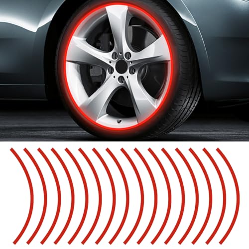 LHDOS 16PCS 1719 Reflective Wheel Rim Stripe Decal Sticker Universal Night Safety Tape Reflective Stickers Waterproof Tire Rim Decoration Stripe Decals for Motorcycle Car Bicycle Red - Image 1