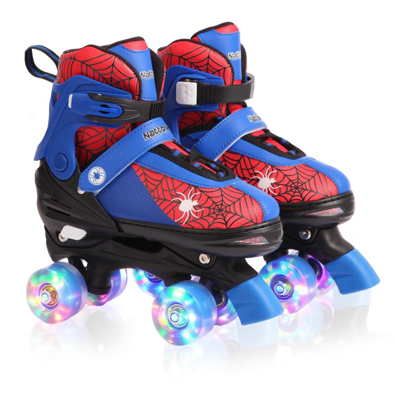 BASYNOL Nattork Kids Roller Skates for Boys Girls, 4 Sizes Adjustable Quad Skates with Light up Wheels,Birthday Gift for Boys Kids Beginners Indoor Outdoor Blue S - Image 1