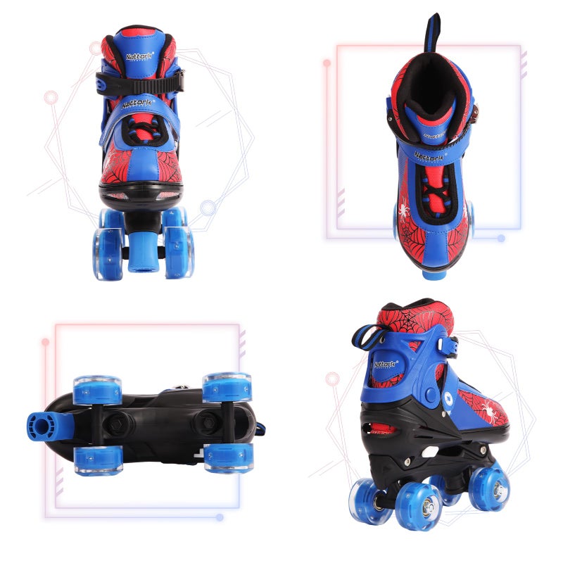BASYNOL Nattork Kids Roller Skates for Boys Girls, 4 Sizes Adjustable Quad Skates with Light up Wheels,Birthday Gift for Boys Kids Beginners Indoor Outdoor Blue S - Image 3