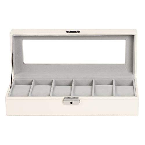 NEX Watch Case, 6 Slot Leather Watch Box Display Case Organizer Glass Jewelry Storage - Image 3