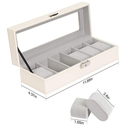 NEX Watch Case, 6 Slot Leather Watch Box Display Case Organizer Glass Jewelry Storage - Image 2