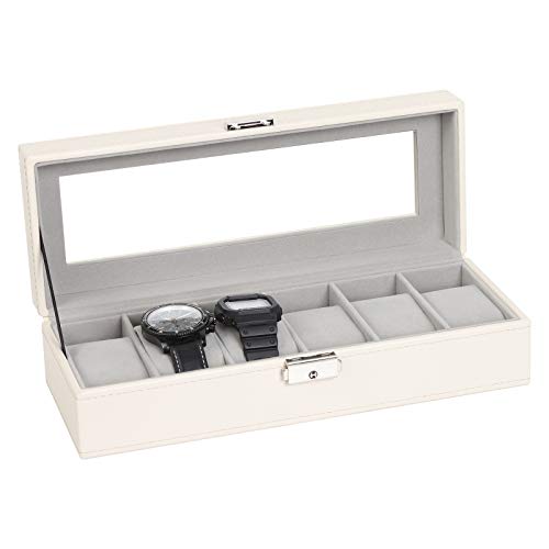 NEX Watch Case, 6 Slot Leather Watch Box Display Case Organizer Glass Jewelry Storage - Image 1