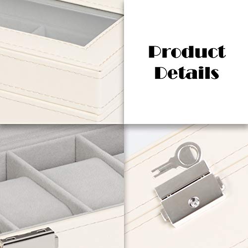 NEX Watch Case, 6 Slot Leather Watch Box Display Case Organizer Glass Jewelry Storage - Image 5