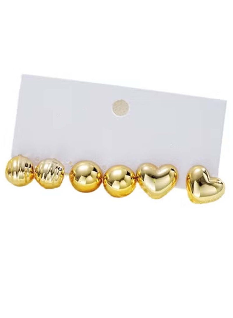 Huitich Gold-Tone CCB Half-Circle & Heart Earrings 3-Piece Set - Image 1