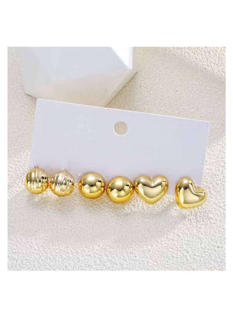Huitich Gold-Tone CCB Half-Circle & Heart Earrings 3-Piece Set - Image 3