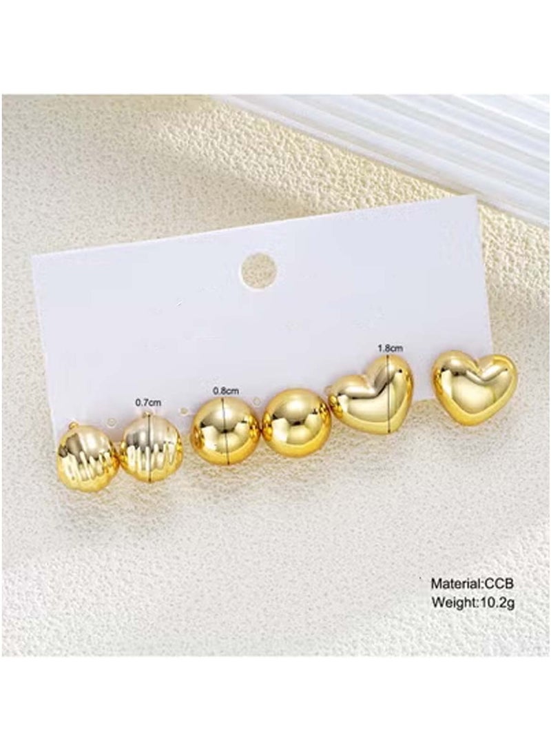 Huitich Gold-Tone CCB Half-Circle & Heart Earrings 3-Piece Set - Image 4