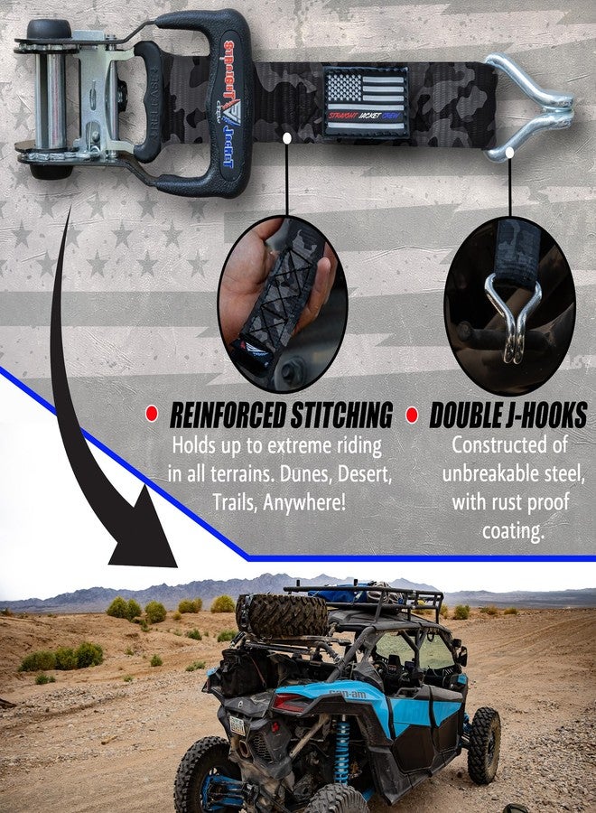 Straight Jacket Crew Y Strap for Spare Tire - Heavy Duty Spare Tire Strap for UTV, Offroad Accessories & Roof Rack, 3 Way Ratchet Strap Tie Down- 1.6" Wide, Can Secure Up to 40" Tire by Straight Jacket Crew (Black Camo) - Image 4