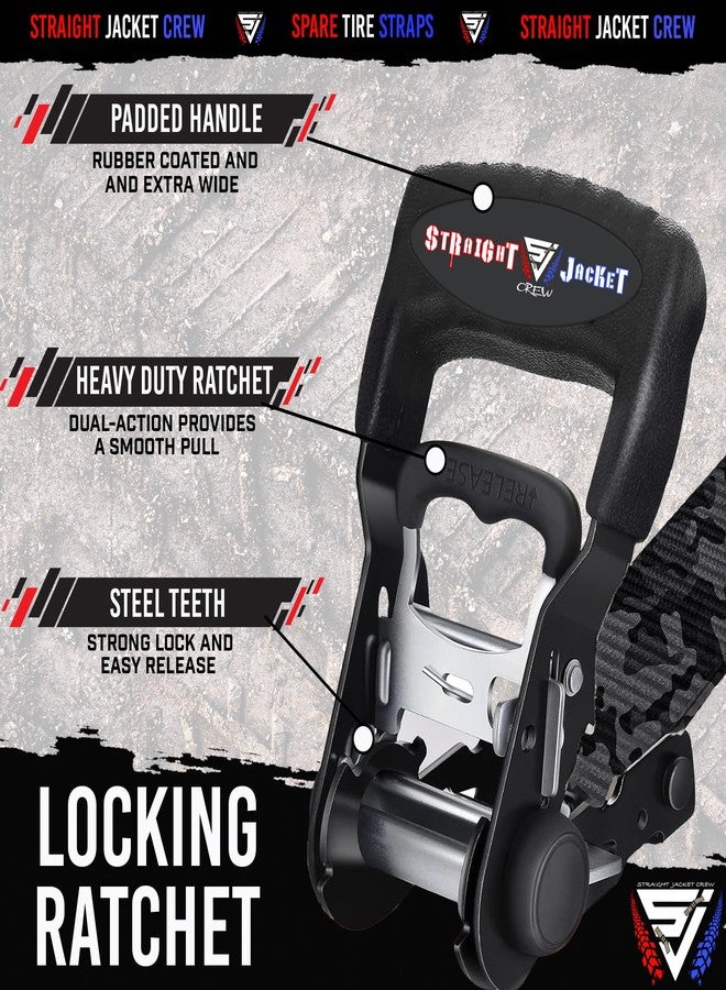Straight Jacket Crew Y Strap for Spare Tire - Heavy Duty Spare Tire Strap for UTV, Offroad Accessories & Roof Rack, 3 Way Ratchet Strap Tie Down- 1.6" Wide, Can Secure Up to 40" Tire by Straight Jacket Crew (Black Camo) - Image 2