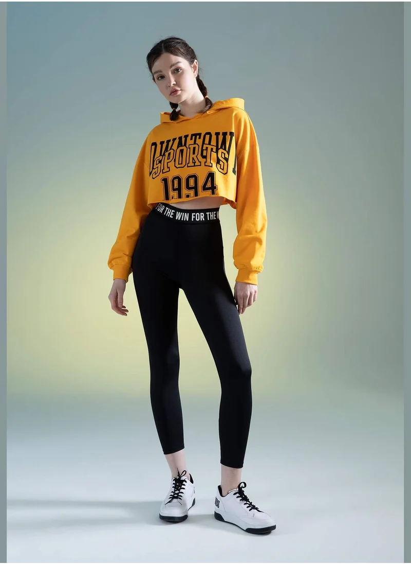 DeFacto Long Sleeve Printed Crop Hoodie