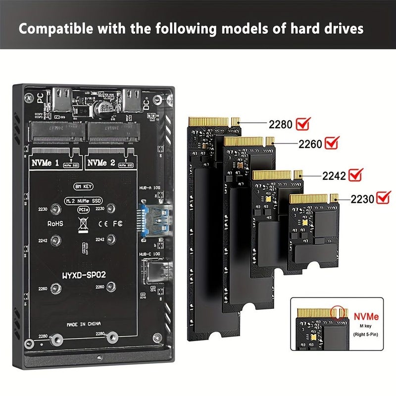 منصة توصيل 2 فتحات للأقراص الصلبة باللون الرمادي الداكن متوافقة مع M.2 PCIe NVMe SSD تدعم قراءة متزامنة لقرصي NVMe SSD - Image 3