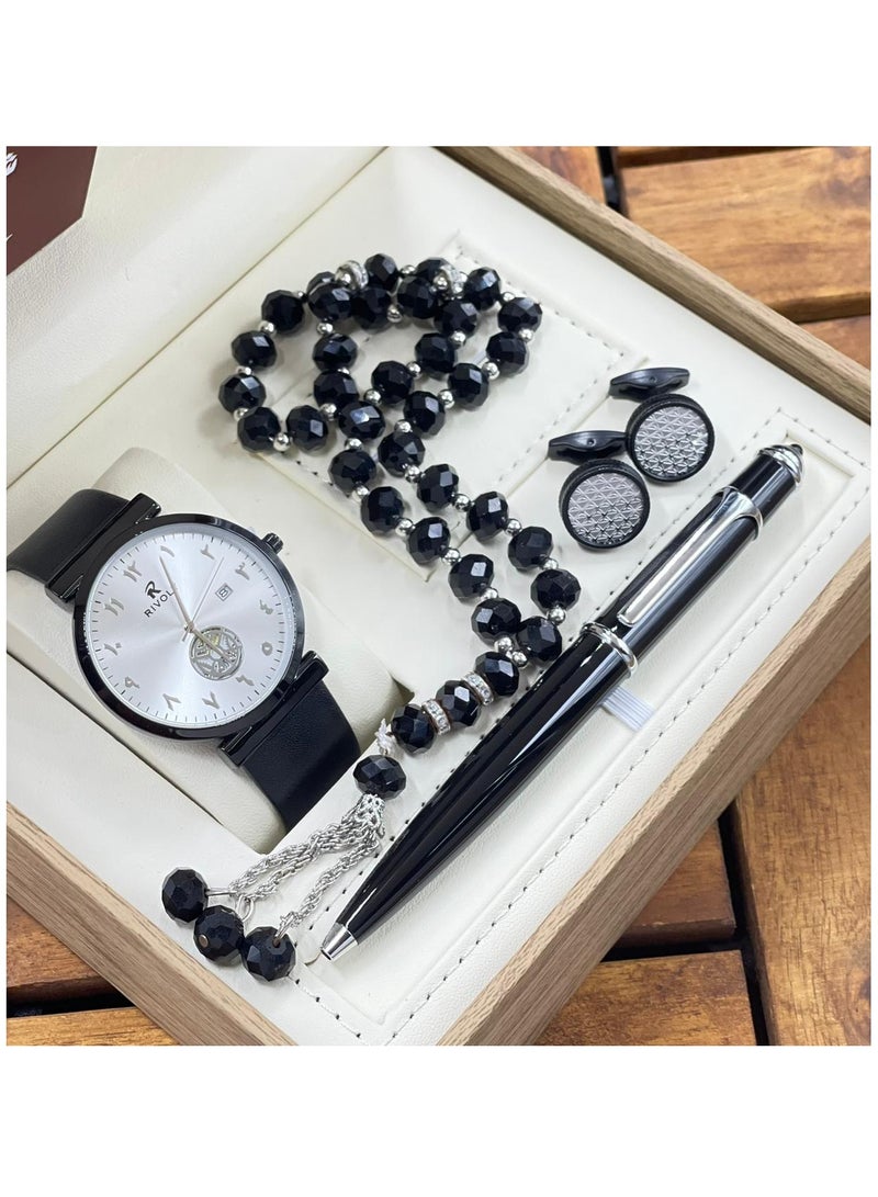 ووتش طقم ساعات رجالي مكون من ساعه وسبحه وكبك وقلم