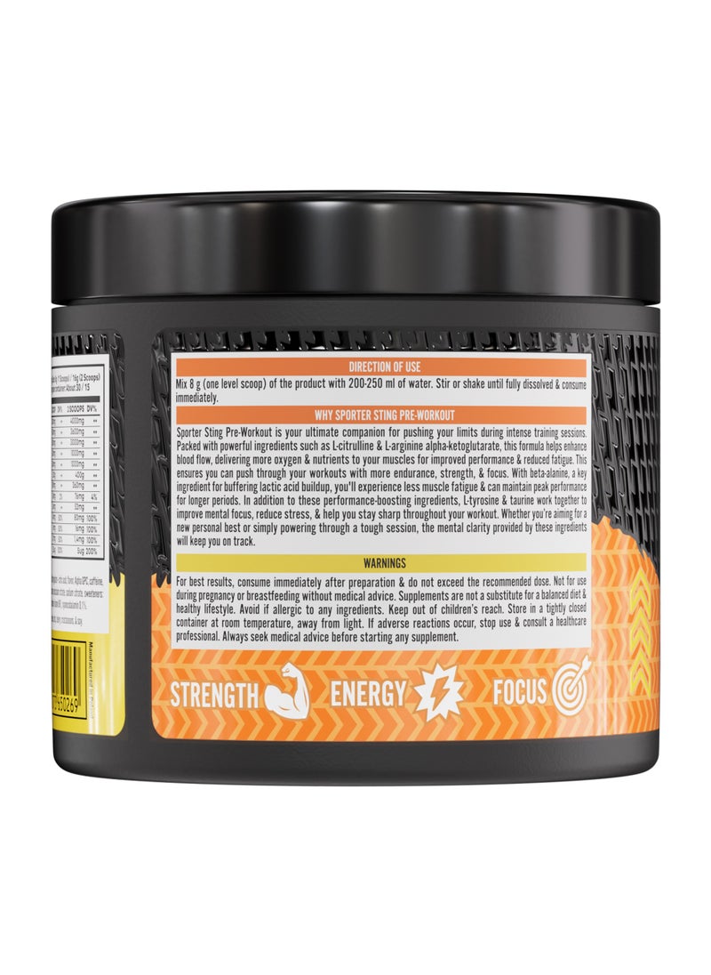 SPORTER Sporter Sting Pre-Workout – Fruit Punch | 30 Servings | Energy, Strength & Focus Booster | 180mg Caffeine | L-Citrulline, Beta-Alanine & B-Vitamins | Sugar-Free | Dietary Supplement – 240g  - Image 3
