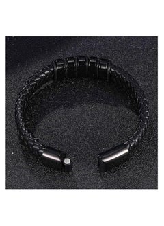 MARIO DRAFTS Men's Braided Leather Bracelet, Black Stainless Steel Clasp, Woven Design  - Image 4