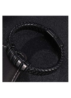 MARIO DRAFTS Men's Braided Leather Bracelet, Black Stainless Steel Clasp, Woven Design  - Image 5