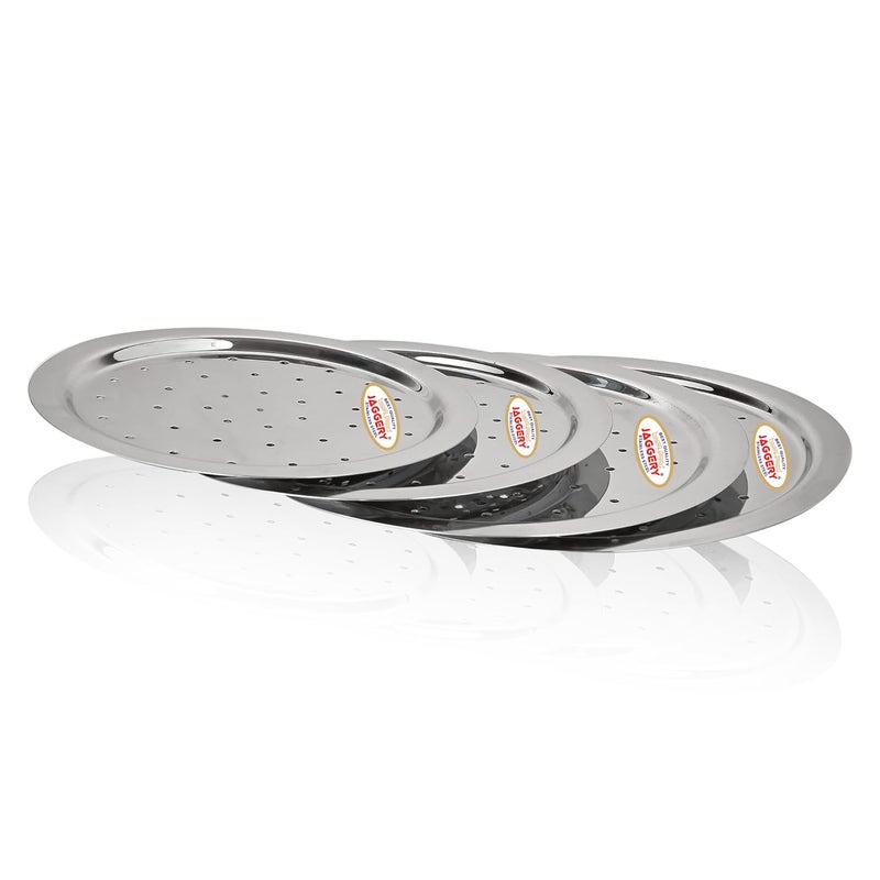 JAGGERY Stainless Steel Cover Lid with Holes| Steel Cover Lids For Utensils |Dia-18cm, 19.5cm, 21cm, 22.5cm| Steel Cover Hole Chiba for Tope, Kadhai, Pan, Pots, Set of 4 - Image 1