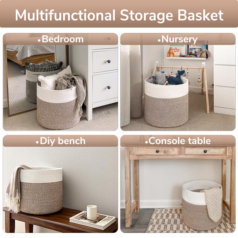 Goodpick 15.8 x 15.8 x 13.8 Inches Blanket Basket - Cotton Rope Baskets for Blankets & Toys, Nursery & Living Room Decor (Soft Material Design) - Image 5