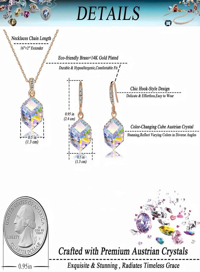 EVEVIC Colorful Cubic Austrian Crystal Pendant Necklace Earrings for Women 14K Gold Plated Hypoallergenic Jewelry Set (Aurora Borealis) - Image 4