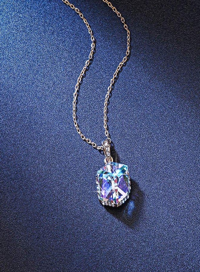 EVEVIC Colorful Cubic Austrian Crystal Pendant Necklace Earrings for Women 14K Gold Plated Hypoallergenic Jewelry Set (Aurora Borealis) - Image 5